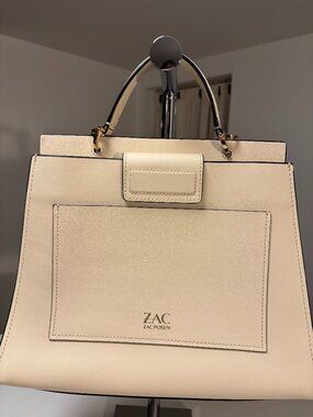 Zac Posen Ivory White Calf Leather Earthette Tote Handbag. Clean & Stunning.